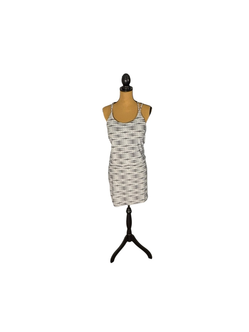 Athleta Ariel Venice Swim Dress Medium Black White Stripe Racerback UPF 50+